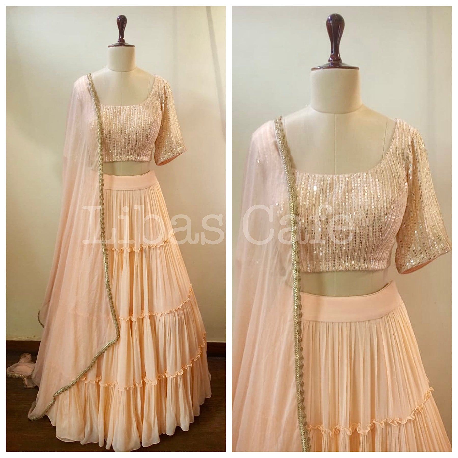 Peach Gathered And Layered Lehenga